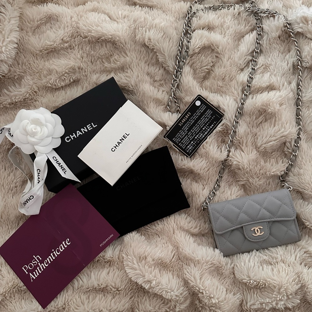 Grey Chanel flap wallet with Chain comes with everything